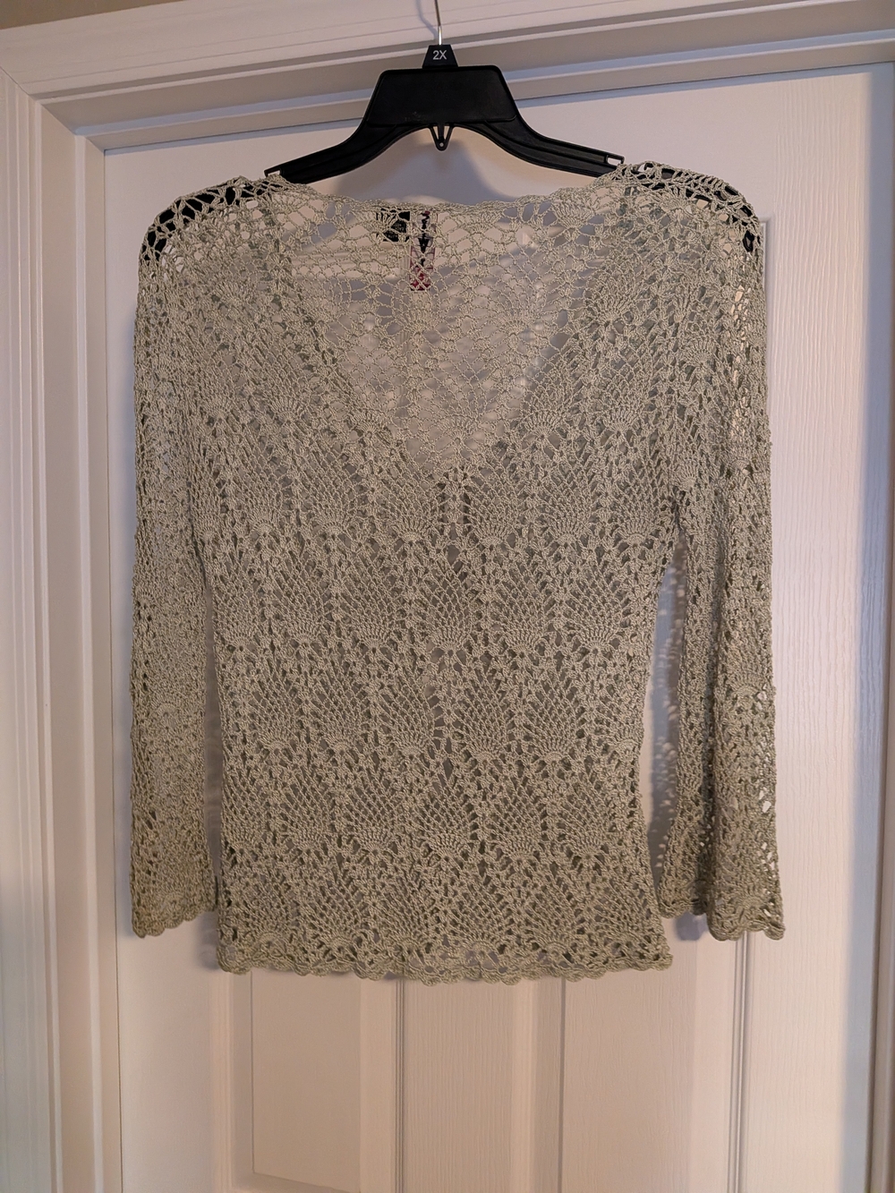 Crochet Lace V-Neck Women's Top - Light Sage